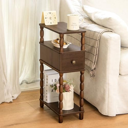 MaxSmeo Narrow Side Table, Small Nightstand with Drawer, Skinny End Table with Storage for Small Spaces, Bedroom, Living Room (Walnut Brown) - color: Walnut Brown
