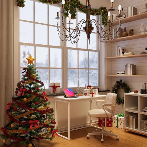 39.4" Folding Desk: No Assembly, Wood Top for Small Spaces | 39.4 in dual-monitor workspace, holds 150 lbs, folds flat to 2.3 in, splash-proof top, home office or gaming - color: White, size: 39.4"W x 19.7"D