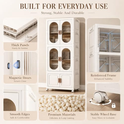 2-Tier Hanging Foldable Closet with Storage Bin, 3-Tier Portable Armoire Organizer, Modular Folding Cabinet with Doors & Wheels for Nursery Room Organization, Clear - size: Style A