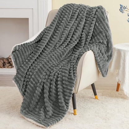 INFIIXSO Sherpa Throw Blanket for Couch - Super Soft & Warm Striped Fleece Blanket, Cozy Plush Fluffy Blanket All Season Use (Grey, 50x60 Inches) | Super Soft Thick Warm Striped Sherpa Blanket for Bed Sofa, Cozy Plush Fluffy Throw Gift for Women, Room Dec