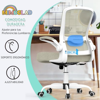 Mimoglad Home Office Chair, High Back Desk Chair, Ergonomic Mesh Computer Chair with Adjustable Lumbar Support and Thickened Seat Cushion (Modern, Beige) - color: Beige