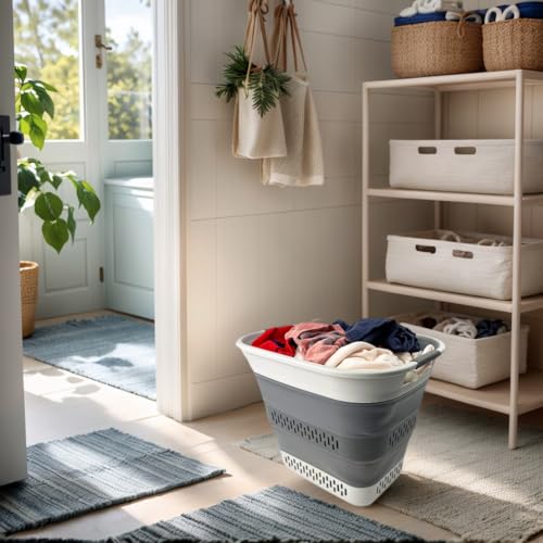 SAMMART 40L (10.5 Gallon) Collapsible Plastic Laundry Basket - Foldable Pop Up Storage Container/Organizer - Portable Laundry Hamper - Space Saving (1, Grey/Steel Grey) - color: Grey/Steel Grey