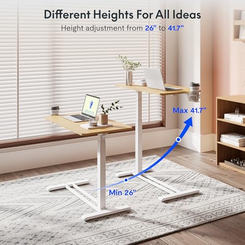FLEXISPOT 28''Adjustable C Table Gas Spring Mobile Side End Table | Adjustable C table with Wheels, Bedside table for sofa and couch. Laptop Rolling Cart TV Tray, 27.6" W x 15.7" D,Maple - color: Maple, size: 28x16