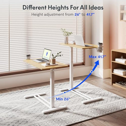 FLEXISPOT 28''Adjustable C Table Gas Spring Mobile Side End Table | Adjustable C table with Wheels, Bedside table for sofa and couch. Laptop Rolling Cart TV Tray, 27.6" W x 15.7" D,Maple - color: Maple, size: 28x16