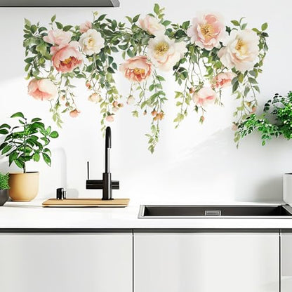 Flower Wall Decals, Removable PVC Stickers Indoor Decor | Vivid Rose Print, Peel and Stick Wall Decals Murals Art Decor , Wallpaper for Girls Bedroom Living Room Kitchen TV Background - style: Rose