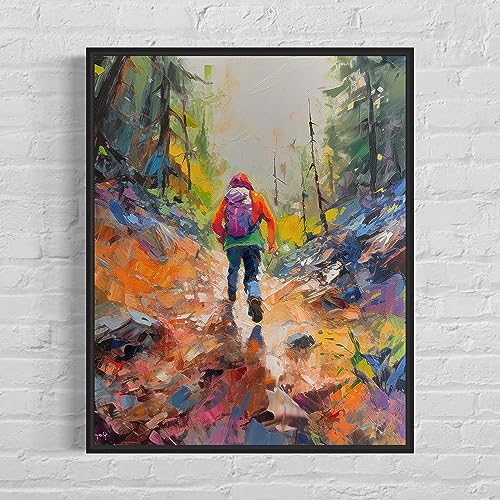 HomeArtPrint Hiking Traveler Art Print Poster, Wall Art Painting Decor. Paint Splash Style Artwork. (Hiking Traveler, 11x14 inches (Unframed)) - color: Hiking Traveler, size: 14"L x 11"W