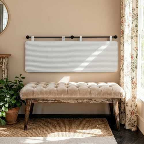 Queen Headboard Only, Wall Mounted Hanging Upholstered Bed Head Board | Modern Vertical Channel Design of Fine Flannel, Elegant Beige Fluted Headboard for Bedroom (Beige, Queen Size) - color: Flannel/Beige, size: Queen