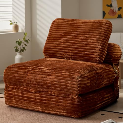 ovios Folding Sofa Bed, Foldable Sleeper Chair Floor Futon, Comfy Portable Convertible Fold Out Lounge Chairs for Living Room Bedroom, Brown - color: Brown