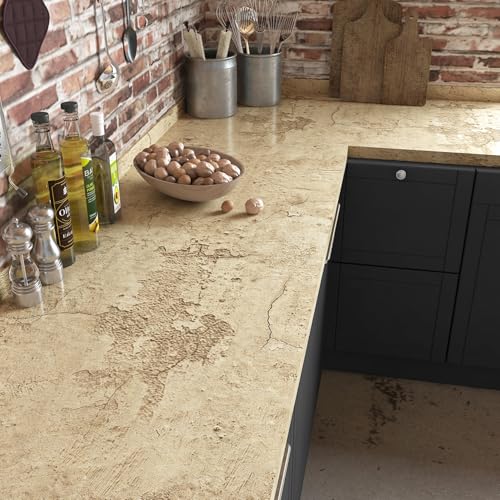 FunStick Aged Tan Brown Concrete Wallpaper Peel and Stick Textured Renter Friendly Cement Wallpaper for Bedroom Bathroom Accent Wall Waterproof Removable Concrete Contact Paper for Countertops 12x200 - size: 12" x 200"