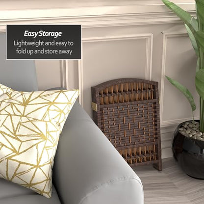 Red Lantern 2 ft. Short Fiber Weave Folding Screen - Dark Mocha - 4 Panels - color: Dark Mocha, size: 4 Panel