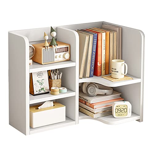Desk Shelf,Small Bookshelf,Wooden Desk Hutch Desk Organizers,White Desktop Bookshelf and Accessories Storage Display Rack in Home Office Dorm,Freestanding Desk Shelf