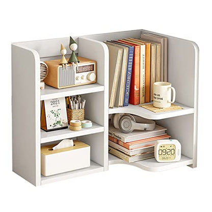 Desk Shelf,Small Bookshelf,Wooden Desk Hutch Desk Organizers,White Desktop Bookshelf and Accessories Storage Display Rack in Home Office Dorm,Freestanding Desk Shelf