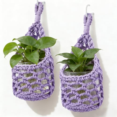 Macrame Wall Plant Hanger, Small Hanging Planter Basket Holder, Wall Planters for Indoor Plants, for Up to 4 Inch Pot (Purple, 4-Inch) - color: Purple, size: 4-Inch