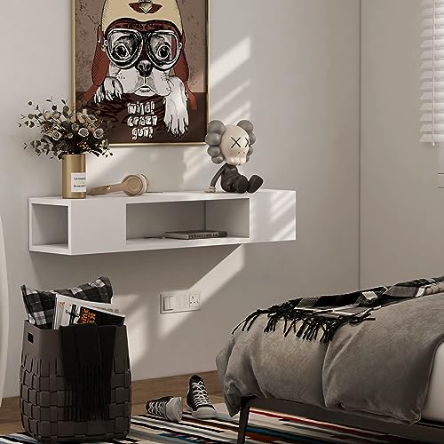 GHC Floating TV Stand, Wall Mounted Entertainment Center and Cabinet Shelf, Media Console for DVD Player, Space-Saving Under TV Shelf for Bedroom, Living Room (White) - color: White