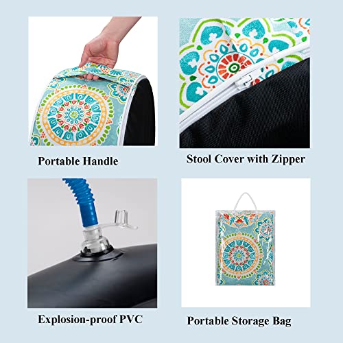 FUNHOME Inflatable Stool Ottoman Footrest with Handle D20 xH9-Cyan Circle | Indoor Outdoor Footrest Seat, Water-Repellent, Footstool Pouf for Home Patio Garden and Camping Use - color: Cyan Circle