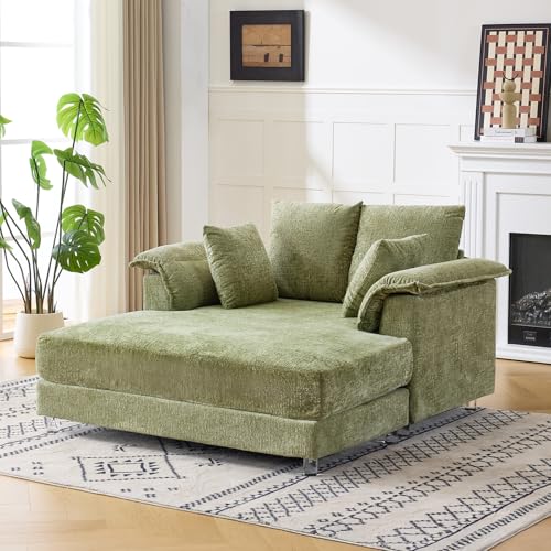 VINGLI Modern Floating Chaise Lounge Chair with Acrylic Legs, Upholstered Cushion Deep Seat Lounge Sofa with Iron-Wood KD Frame, Pillow Armrest, Accent Chair for Living Room, Play Room Apartment - color: Light Green, style: Modern