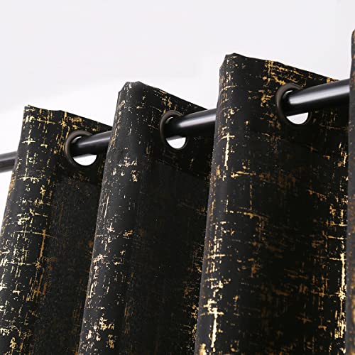 Taisier Home Gold Foil Print Linen Textured Curtains Geometric Dots Pattern Design Curtains for Nursery Toy Room Thermal Insulated Window Treatment 2 Panels 45" L,Black and Gold Drapes Print - color: Black/Gold, size: 52"W x 45"L (Pack of 2)