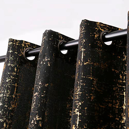 Taisier Home Gold Foil Print Linen Textured Curtains Geometric Dots Pattern Design Curtains for Nursery Toy Room Thermal Insulated Window Treatment 2 Panels 45" L,Black and Gold Drapes Print - color: Black/Gold, size: 52"W x 45"L (Pack of 2)