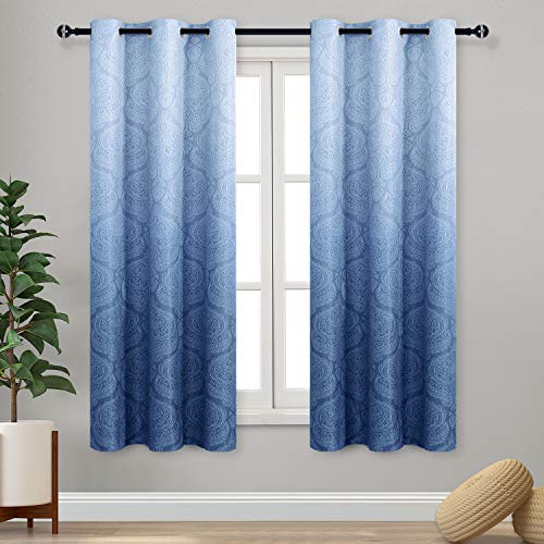 DWCN Ombre Blackout Curtains for Bedroom - Damask Patterned Thermal Insulated Energy Saving Grommet Curtains for Living Room, Set of 2 Gradient Window Curtain Panels, 42 x 63 Inch Length, Navy Blue - color: Navy Blue, size: 42"W x 63"L (Pack of 2)