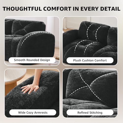 Black Loveseat Sectional Couches for Living Room, Velvet Fabric Boneless Couch, No Assembly Cloud Modular Sectional Sofa Love Seat with 2 Ottoman, Foam Couch Compressed Sofa Set, Sofas para Sala - color: Black, size: 2 Seater + 2 Ottoman