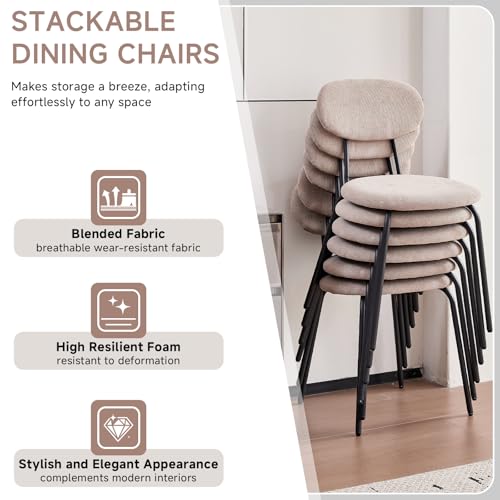 Stackable Guest Chairs Set of 6, Upholstered Waiting Room Chairs with Metal Legs for Reception, Breakroom, School, Meeting, Office - color: Khaki, size: Set of 6