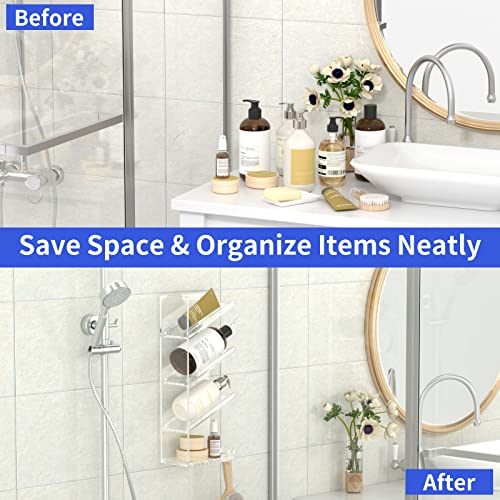 AITEE Acrylic Bathroom Organizer Caddy Shampoo Holder Right Inclined | No drilling, wall mounted with drain holes, inclined shelf, bathroom, acrylic, rustproof, for bathroom toiletries - style: One Shelf