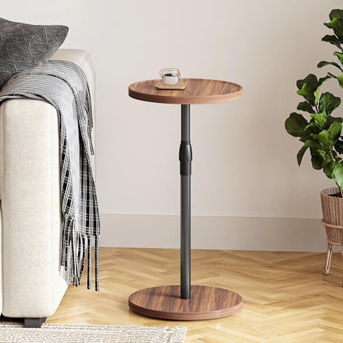 Adjustable Round Side Table, Pedestal Drink Table for Small Spaces | Small End Table, Tall Round Nightstand for Living Room Bedroom Brown ET-010BR - color: Brown