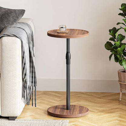 Adjustable Round Side Table, Pedestal Drink Table for Small Spaces | Small End Table, Tall Round Nightstand for Living Room Bedroom Brown ET-010BR - color: Brown