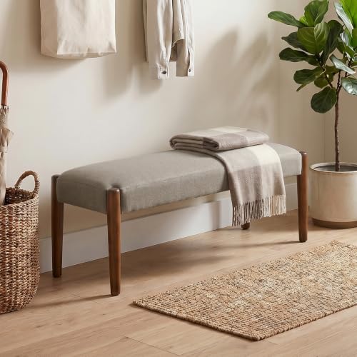 Usaint 42" End of Bed Bench with Wood Legs, Brown with Walnut Leg | Modern Upholstered Bedroom Bench with Rubberwood Legs, Entryway Bench with Cushion, Dining Bench for Living Room, Bedroom - color: Brown With Walnut Leg