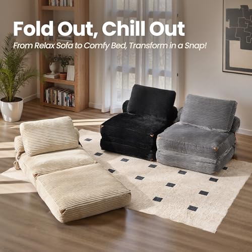 ovios Folding Sofa Bed, Foldable Sleeper Chair Floor Futon, Comfy Portable Convertible Fold Out Lounge Chairs for Living Room Bedroom, Grey - color: Grey
