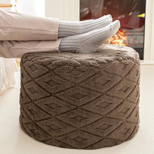 Round Pouf Ottoman Footstool 20x14In Ottoman Footrest for Couch Dark Coffee | All-One Foam Pouf, Ottoman Coffee Table,Couch Foot Rest,Chair Footrest,Remov. Cover, Perfect for Living Room, Bedroom & Dorm - color: Dark Coffee