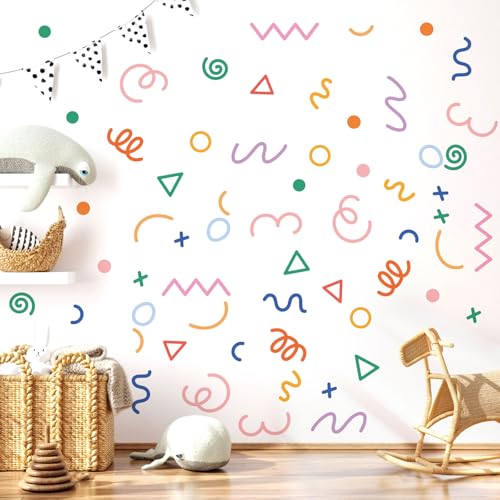 AOWDIAO 200 Pcs Geometric Wall Decals - Peel and Stick, Waterproof Vinly Colorful Wall Stickers for Kids Room, Playroom and Nursery - style: Geometric Lines
