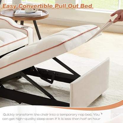 Sleeper Sofa Chair Bed 3 in 1 with Charging Ports, Phone Holder & Cup Holders - Modern Velvet Convertible Pull Out Single Sofa Bed for Small Spaces, Apartment, Dorm (Beige) - color: Beige