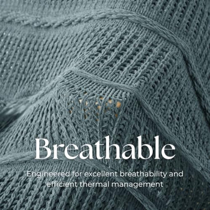 Boho Knitted Chenille Blanket with Tassels - Lightweight & Soft All-Season Throw - 3D Classic Pattern for Living Room Bedroom Couch, Celestial Blue, King 90"x108" - color: Celestial Blue, size: King