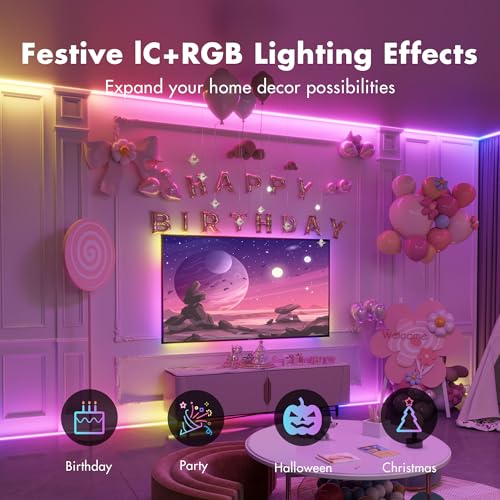 Led Lights for Bedroom 32.8FT Smart IC+RGB Strip Lights | Music Sync Color Changing, 24Key Remote+App Control Light Strip for BedHead,Underbed,Ceiling,Background Wall - size: 32.8FT
