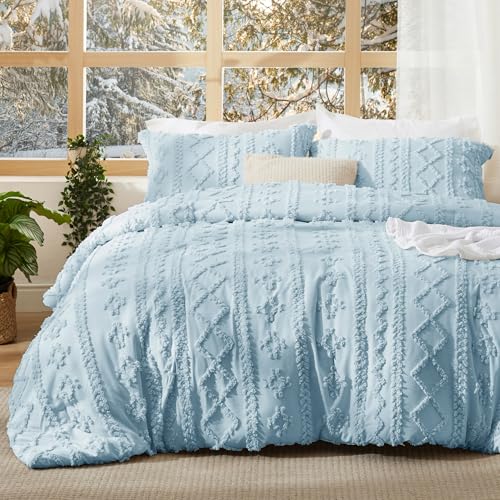 Bedsure Tufted Boho Comforter Set Twin Size - Sky Blue Boho Bed Set, GentleSoft™ 2 Pieces Farmhouse-Style Embroidery Bedding, Gifts for Woman, Soft Jacquard Kids' Twin Comforter for All Seasons - color: 20 - Sky Blue - Elegant, size: Twin/Twin XL