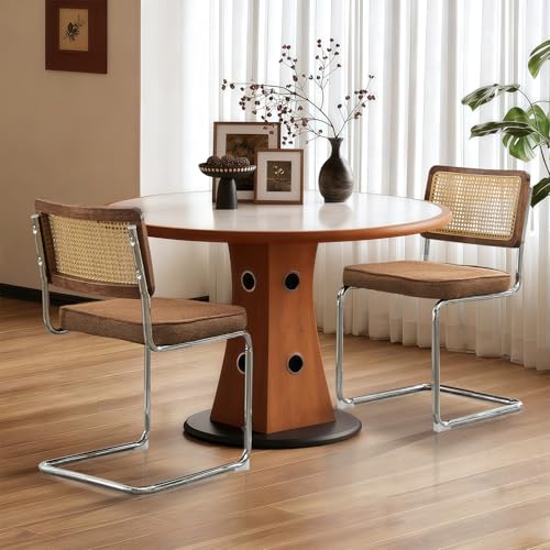 Rattan Dining Chairs Set of 2,Linen Cesca Chair Kitchen Chair,Coffee1 | VICBARLEY Mid Century Modern Dining Chairs,Wood Cane Backrest&Chrome Base,Upholstered Side Chair for Dining Room,Kitchen - color: Coffee1, size: Set of 2