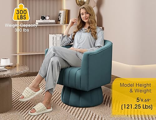 Dewhut Swivel Accent Chair, Barrel Accent Chair, Velvet, Blue | Velvet Upholstered Round Arm Chair with 360° Swivel Base, Mid Century Modern Living Room Chair, Easy Setup - color: Blue