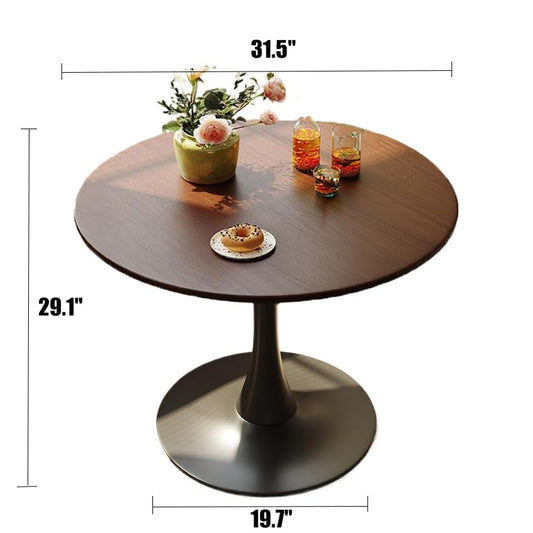 31.5" Walnut Round Dining Table Modern Tulip Table for Small Space | Black Pedestal Metal Base, Mid Century Style for Apartment, Living Room, Coffee Shop, Breakfast Nook & Small Kitchen Table - color: Walnut & Black, size: 31.5 Inch