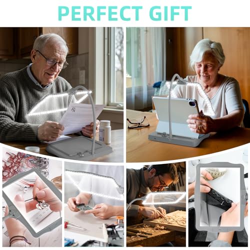 Magnifying Glass with Light and Stand 50 Ultra-Bright LEDs Grey | Large Magnifying Lamp with Light Magnifying Glass on Stand Hand-Free with 360° Flexible Gooseneck for Close Work Reading - color: Gray