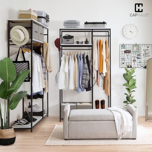 CAPHAUS 550 lbs Capacity Heavy Duty Clothing Rack, 40" W Metal Garment Rack with Drawers Hanging Rods and Wood Shelves Freestanding Closet Organizer, White Board - color: White, size: 40 Inch