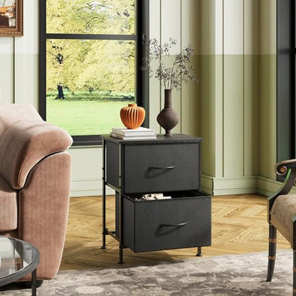 WLIVE Black Nightstand Set of 2, Night Stand with 2 Fabric Drawers, Small Dresser for Bedroom, Bedside Tables for Small Spaces, Dorm, Wood Top | Versatile Small Side Table, Sturdy Metal Frame & Adjustable Feet, 15-Min Quick-Assembly - color: Black (Set of