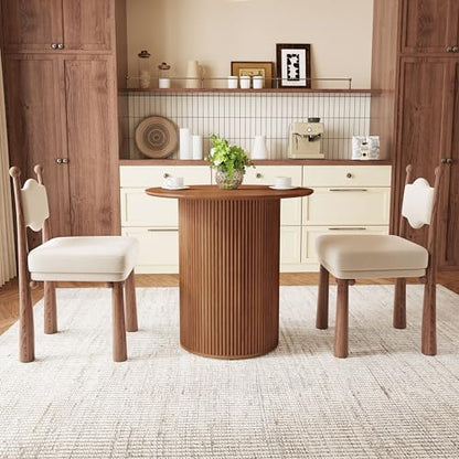 31.5" Round Dining Table for 2 People, Small Kitchen Dinner Table with Fluted Wood Base, Farmhouse Circle Dining Tables for Home, Kitchen, Dining Room, Living Room (Walnut) - color: Walnut