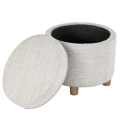HomePop 19" Round Storage Ottoman - Cream Chevron Woven - color: Cream Chevron Woven