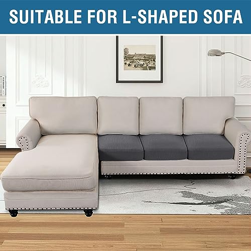 H.VERSAILTEX Super Stretch Individual Seat Cushion Covers Sofa Covers Couch Cushion Cover Slipcover Sets Thick Jacquard Textured Twill Fabric (3 Piece Sofa Cushion Covers, Grey) - color: Grey, size: 3 Cushion Sofa