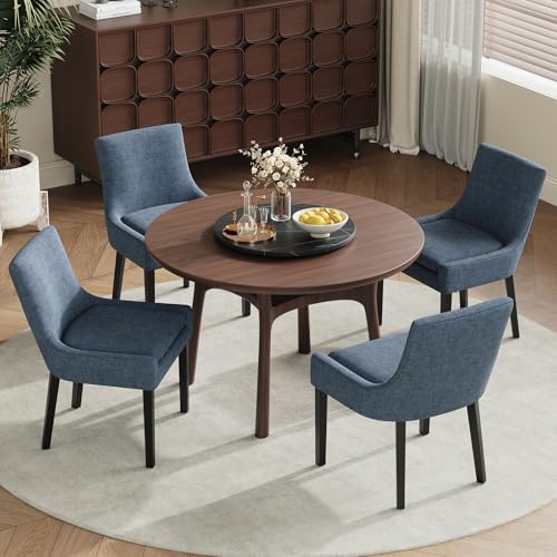 COLAMY Modern Dining Room Chairs Set of 2 with Mid Back and Wood Legs, Upholstered Kitchen Chairs for Dining Room/Living Room, Blue - color: Blue, size: Set of 2