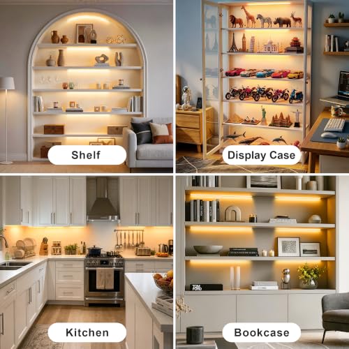 LED Shelf Lights, Under Cabinet Lighting Compatible with Alexa, Dimmable 2700K WIFI Strip Lights for Bookshelf, Display, Book Case Curio, Kitchen with App, Remote, Memory Function (6Pack 20In) - size: 2700K 6Pack 20In