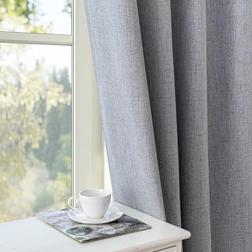 100% Blackout Curtains 72 inch Length 2 Panels Faux Linen Long Drapes for Bedroom Living Room Black Out Room Darkening Curtain Thermal Insulated Back Tab Rod Pocket(W37 x L72, Light Grey) - color: Light Grey, size: 37"W x 72"L (Pack of 2)