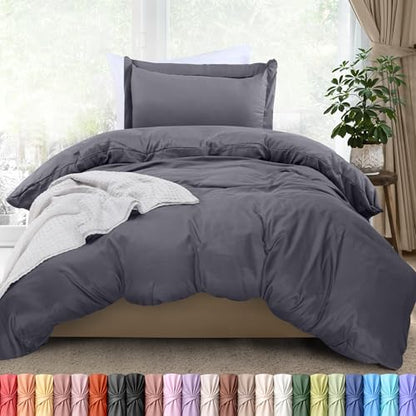 Duvet Cover Twin/Twin XL, 3 PC Cotton Like Polyester, Zipper Closure, Grey | Extra Soft and Breathable, Wrinkle & Fade Resistant, Includes Duvet Cover and 1 Pillow Sham, Comforter Not Included, OekoTex - color: Grey, size: Twin/Twin XL - Duvet Cover Set