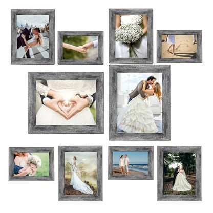xnlkros Picture Frame Set 10 pack, Farmhouse Photo Frames, Gallery Wall Frame Collage, 8x10 5x7 4x6 Frames in 3 Different Finishes Picture Frames For Wall or Desk,Rustic Black - color: Rustic Black
